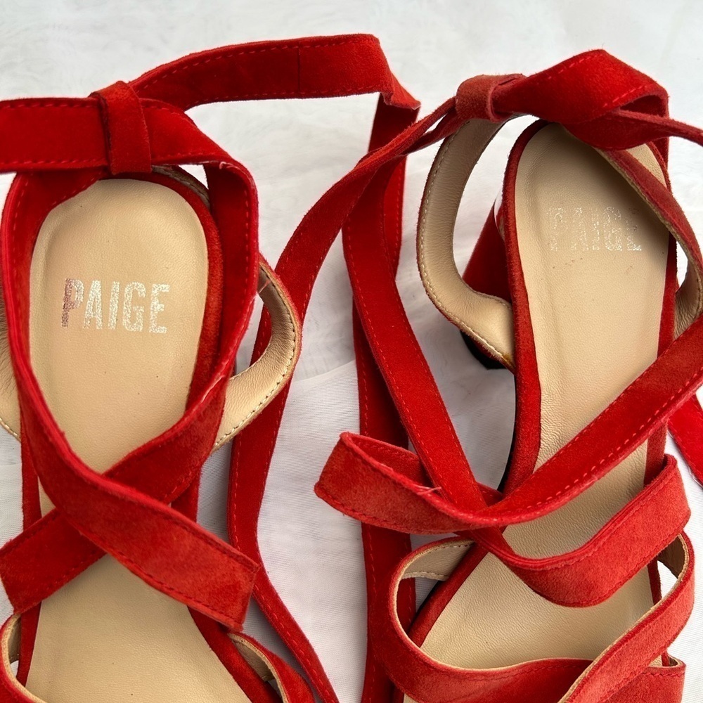 Paige Jodie Red Suede Heels Shoes Christmas Wedding Guest Formal Black Tie S 7.5 - Picture 6 of 10